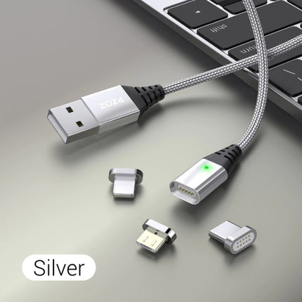 USB 2.0 - Micro-USB Magnetische Oplaadkabel 2 Meter Gevlochten Nylon Oplader Data Kabel Data Android  Zilver