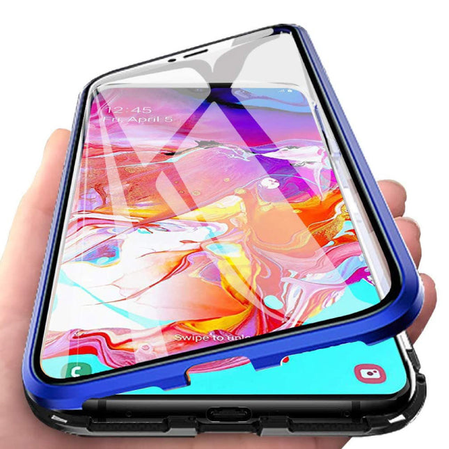 Samsung Galaxy A10 Magnetisch 360° Hoesje met Tempered Glass - Full Body Cover Hoesje + Screenprotector Blauw