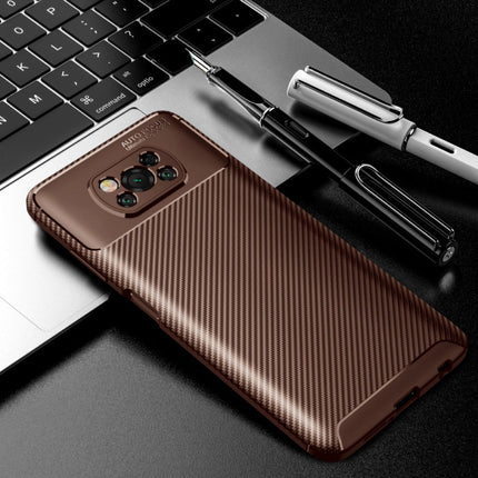 Xiaomi Mi Note 10 Hoesje - Carbon Fiber Textuur Shockproof Case Rubber Cover Bruin