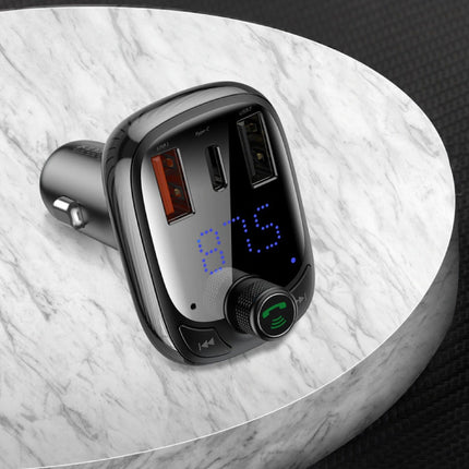 2x USB/USB-C Autolader Bluetooth Transmitter Handsfree Oplader FM Radio Kit Zwart 