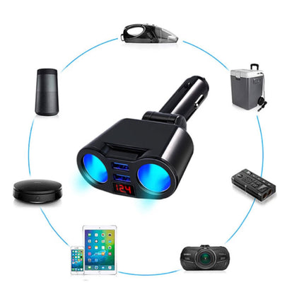 2-Weg Sigarettenaansteker Splitser Plug met 2 USB Poorten 45W / 3.1A - Verdeelstekker Autolader Splitter Dual Port Carcharger - Zwart