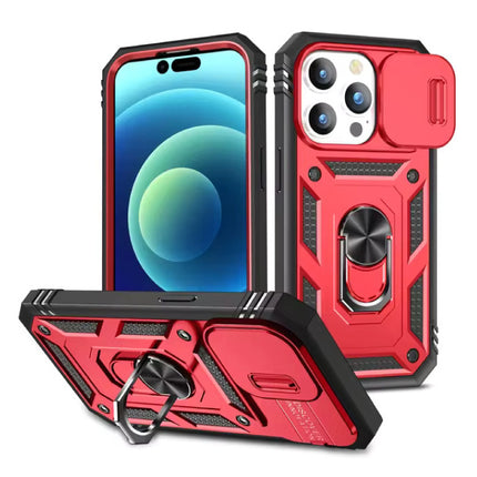 Armor Hoesje voor iPhone 14 Plus - met Kickstand en Camera Slide - Magneet Grip Cover - Rood