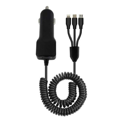 3 in 1 USB Autolader/Carcharger voor iPhone Lightning / USB-C / Micro-USB met 2.1A Fast Charging - Wit