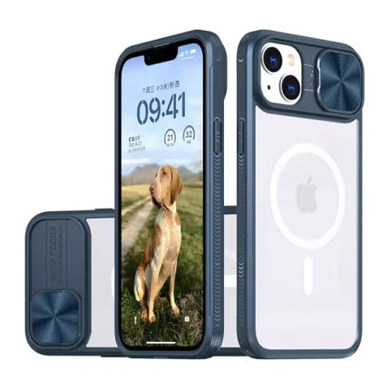 Draadloos Opladen Hoesje voor iPhone 11 Pro Max - met Camera Slide  -  Bumper Cover voor Magsafe - Blauw