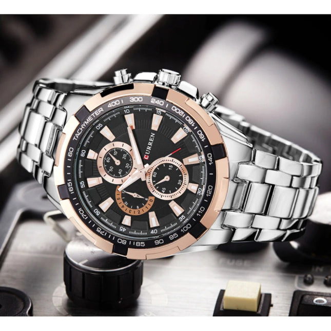 Staal Horloge voor Heren - Leren Bandje Anoloog Luxe Uurwerk voor Mannen Kwarts