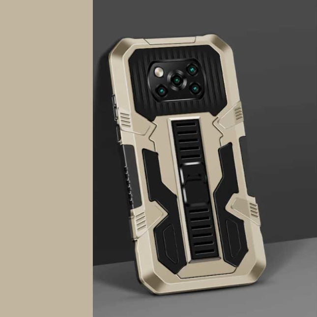 Xiaomi Poco M3 Pro - Armor Hoesje met Kickstand en Pop Grip - Bescherming Cover Case Goud