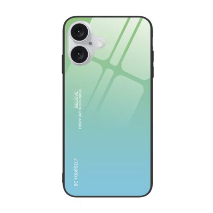 iPhone 15 Pro Max Hoesje Gradient - TPU en 9H Glas - Shockproof Glossy Case Cover - Groen-Blauw
