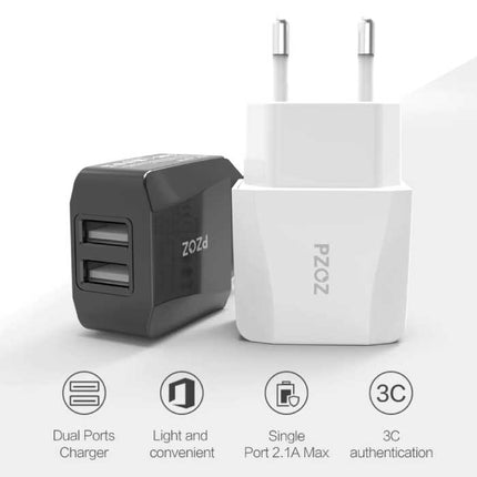 2.1A Stekkerlader - Dual 2-Port USB Fast Charge Oplader Muur Wallcharger AC Thuislader Adapter Wit