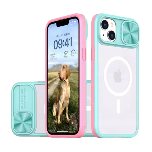 Draadloos Opladen Hoesje voor iPhone XS Max - met Camera Slide  -  Bumper Cover voor Magsafe - Roze Groen