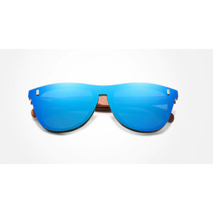 Luxe Zonnebril met Houten Montuur - UV400 en Polarisatie Filter voor Vrouwen - Blauw