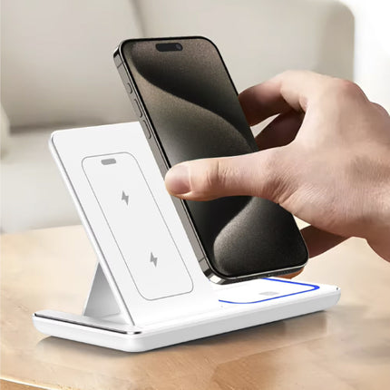 3 in 1 Draadloos Qi Oplaadstation - Compatibel met Apple iPhone / iWatch / AirPods -  Charging Dock 30W Oplader - Zwart