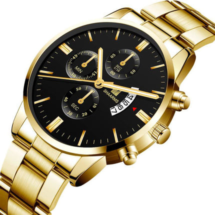 Luxe Zakelijk Horloge voor Heren - Kwarts Roestvrij Staal Bandje Datum Kalender met 3 Subdials Zilver Zwart