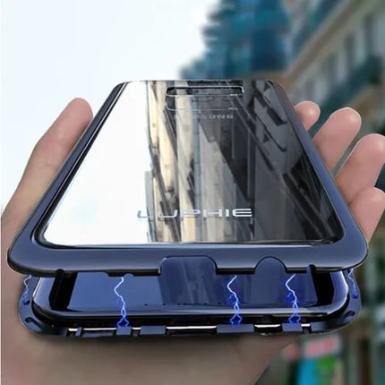 Samsung Galaxy Note 8 Magnetisch 360° Hoesje met Tempered Glass - Full Body Cover Hoesje + Screenprotector Blauw