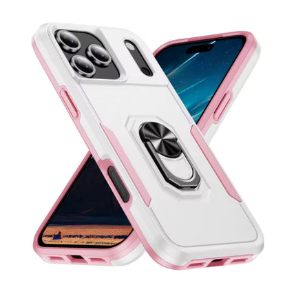 iPhone 17 Pro Max - Militair Shockproof Hoesje met Kickstand - Grip Socket Magnetische Cover Case - Wit