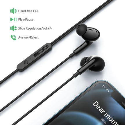 BW-ES7 Bass Oordopjes met Microfoon - 3.5mm AUX Oortjes Wired Earphones Oortelefoon Zwart