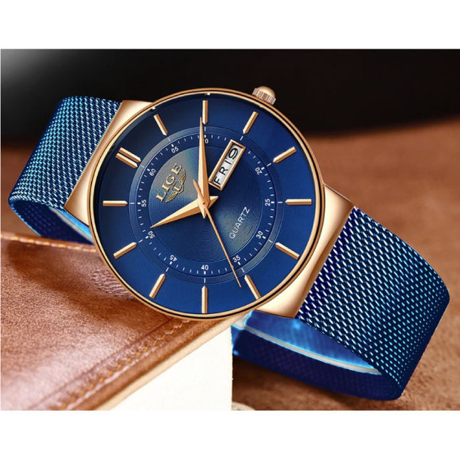 Kwarts Uurwerk Heren - Anoloog Luxe Horloge voor Mannen Blauw-Goud