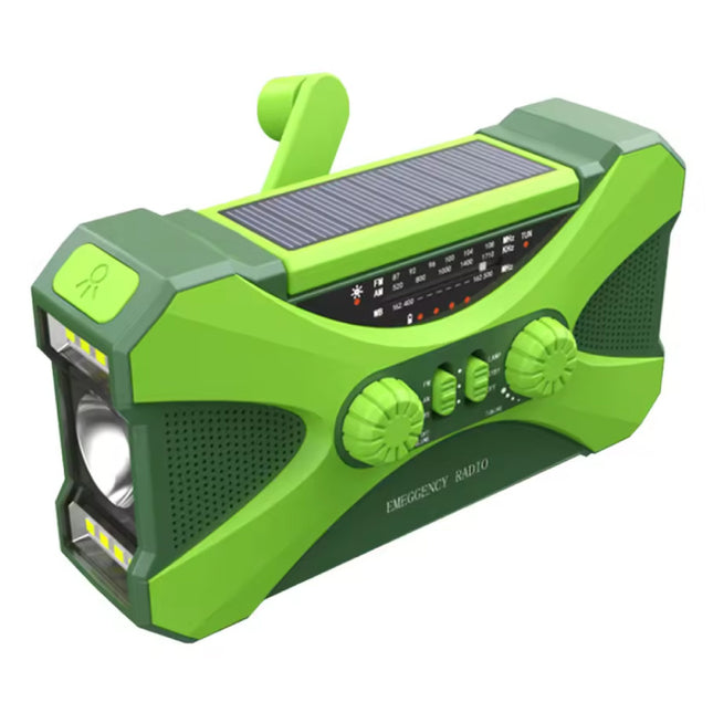 10.000mAh Powerbank & Radio op Zonne-energie met Dynamo - Ingebouwde Zaklamp - Externe Noodaccu Batterij Oplader Charger - Groen