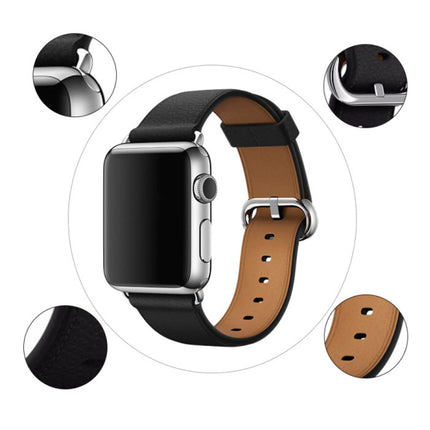 Leren Bandje voor iWatch 42mm - Armband Polsband Duurzaam Leer Horlogeband Roestvrij Staal Sluiting Blauw