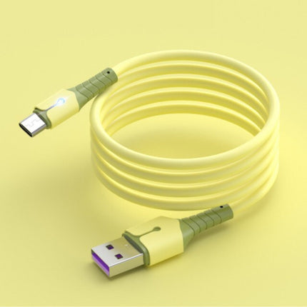 Vloeibare Siliconen Oplaadkabel voor Micro-USB - 5A Datakabel 1 Meter Oplader Kabel Geel