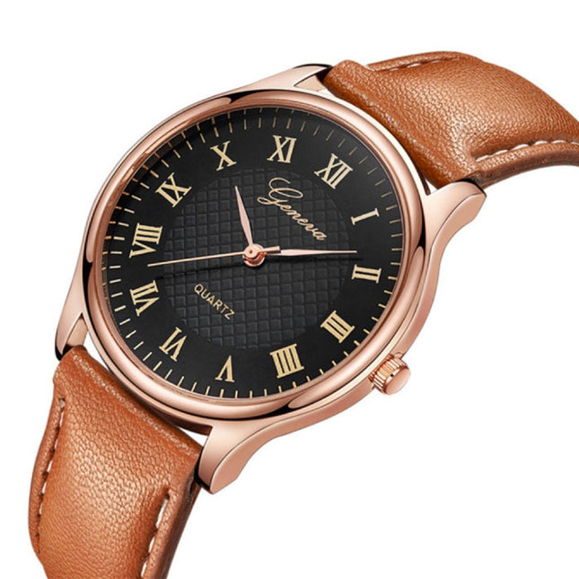 Klassiek Horloge voor Heren - Kwarts Uurwerk Leren Bandje Oranje