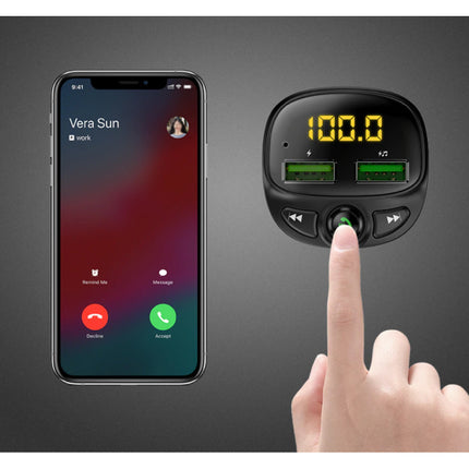 Dual USB Autolader Bluetooth Transmitter Handsfree Oplader FM Radio Kit Met SD-Kaart Slot Zwart