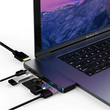 6 in 1 USB-C Hub voor Macbook Pro / Air - USB 3.0 / Type C / HDMI / Ethernet - RJ45 Hub Data Overdracht Splitter Grijs 