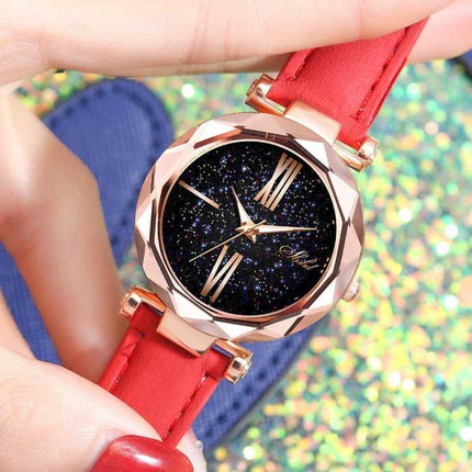 Minimalistisch Horloge Sterrenhemel voor Dames - Modieus Casual Leren Bandje Kwarts Koffiebruin