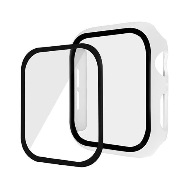 Full Cover voor iWatch Series 44mm - Hoesje en Screen Protector - Tempered Glass Hard Case TPU Wit