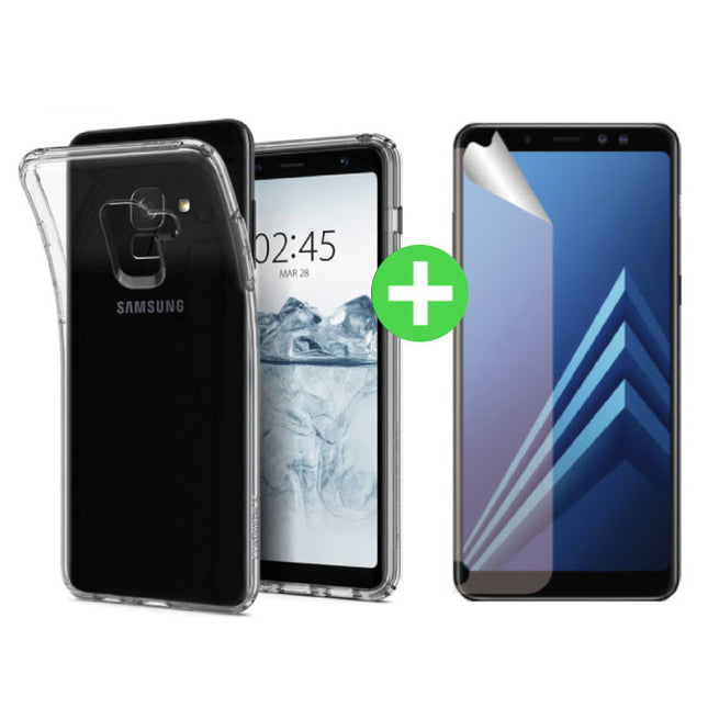 Samsung Galaxy A8 2018 Transparant TPU Hoesje + Screen Protector Folie
