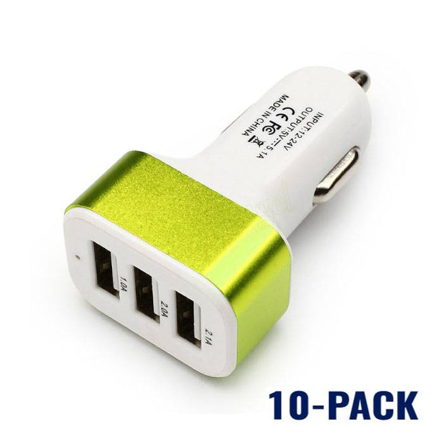 10-Pack High Speed 3-Port Autolader/Carcharger Groen