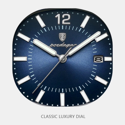 Luxe Vierkant Kwarts Horloge - 3 ATM Waterdicht Lichtgevend Herenhorloge Roestvrij Staal - Zilver Blauw