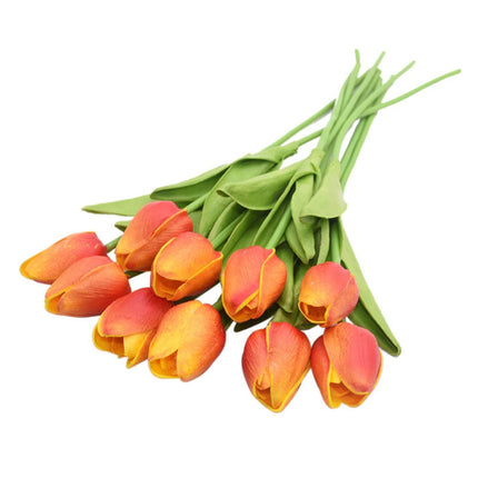 Kunst Boeket - Tulpen Zijden Bloemen Tulp Luxe Boeketten Decor Ornament Oranje