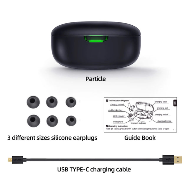 Particle Draadloze Oortjes TWS Button Control Bluetooth 5.0 Ear Wireless Buds Earphones Earbuds Oortelefoon Zwart