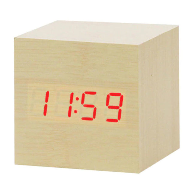 Houten Digitale LED Klok - Wekker Alarm  Snooze Helderheid Aanpassing Bruin