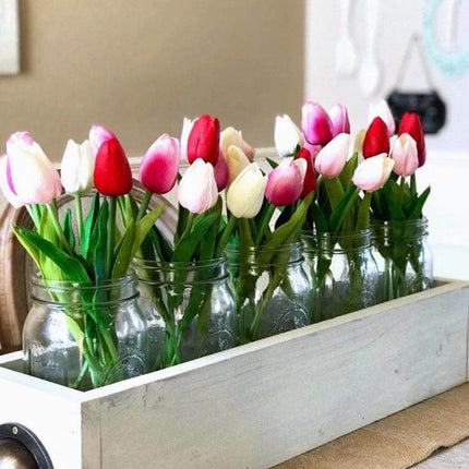Kunst Boeket - Tulpen Zijden Bloemen Tulp Luxe Boeketten Decor Ornament Rood