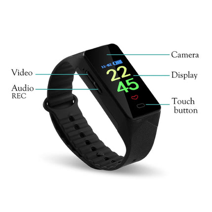 X8 Camera Horloge 1080p - DVR Security Smartband Videorecorder - Zwart