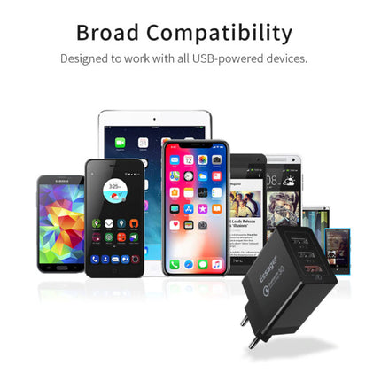 3x Port Triple USB Stekkerlader 30W - Quick Charge 3.0 Muur Oplader Wallcharger AC Thuislader Adapter Zwart