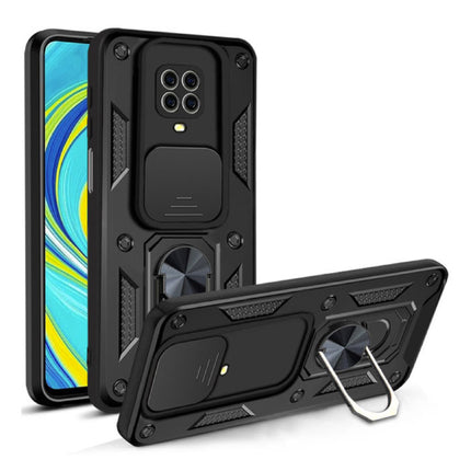 Xiaomi Redmi Note 10 (5G) - Armor Hoesje met Kickstand en Camera Slide - Magnetische Pop Grip Cover Case Zwart
