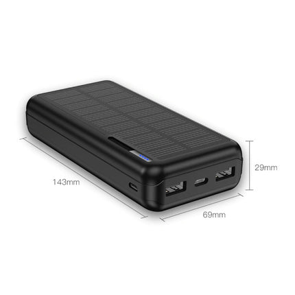 Draadloze Solar Powerbank met 4 Poorten 20.000mAh - LED Indicator Externe Noodaccu Batterij Oplader Charger Zon Zwart
