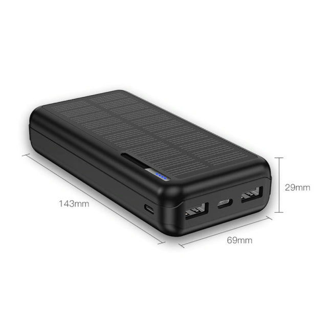 Draadloze Solar Powerbank met 4 Poorten 20.000mAh - LED Indicator Externe Noodaccu Batterij Oplader Charger Zon Zwart