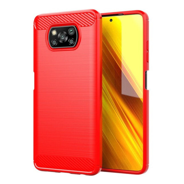 Xiaomi Poco X3 NFC Hoesje - Carbon Fiber Textuur Shockproof Case Rubber Cover Rood