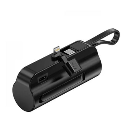 10.000mAh Mini Powerbank voor iPhone Lightning - Extra USB-C Kabel Noodaccu Batterij Oplader - Zwart