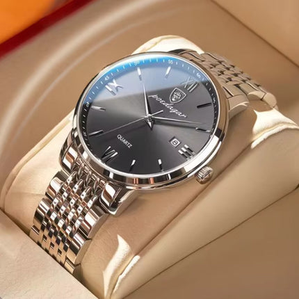 Luxe Sport Kwarts Horloge - 3 Bar Waterdicht Lichtgevend Herenhorloge Roestvrij Staal - Zilver Grijs