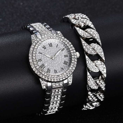 Diamond Horloge met Armband voor Dames - Luxe Strass Kwarts Horloge Zilver