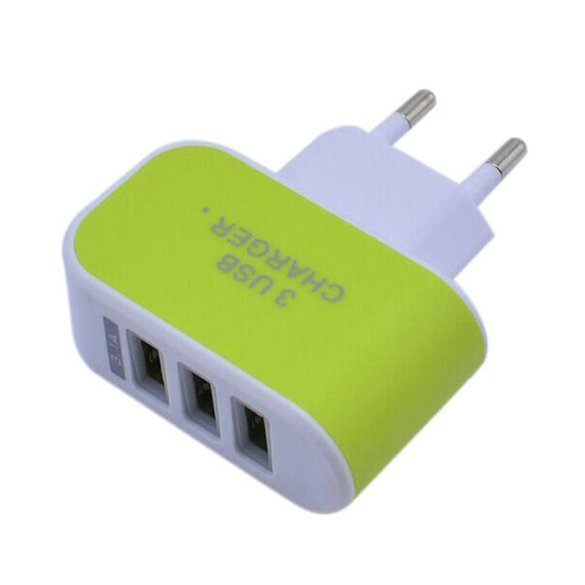  Triple (3x) USB Port iPhone/Android 5V - 3.1A Muur Oplader Wallcharger Groen