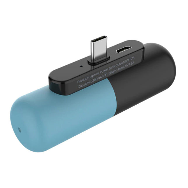 Mini Powerbank 3300mAh voor USB-C - Externe Noodaccu Batterij Oplader Blauw