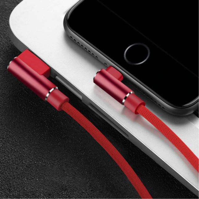 iPhone Lightning Oplaadkabel 90° - 1 Meter - Gevlochten Nylon Oplader Data Kabel Android Rood