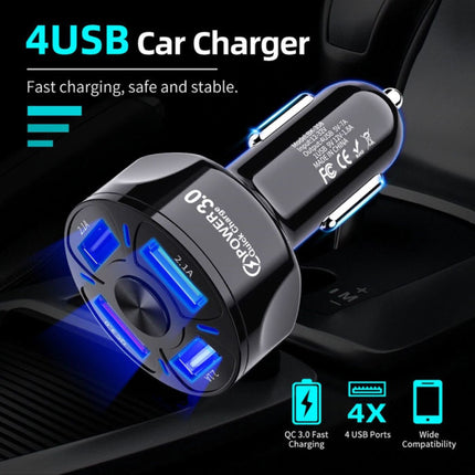 Quick Charge 3.0 Autolader met 4 Poorten  48W / 7A - Quad Port Carcharger - Zwart