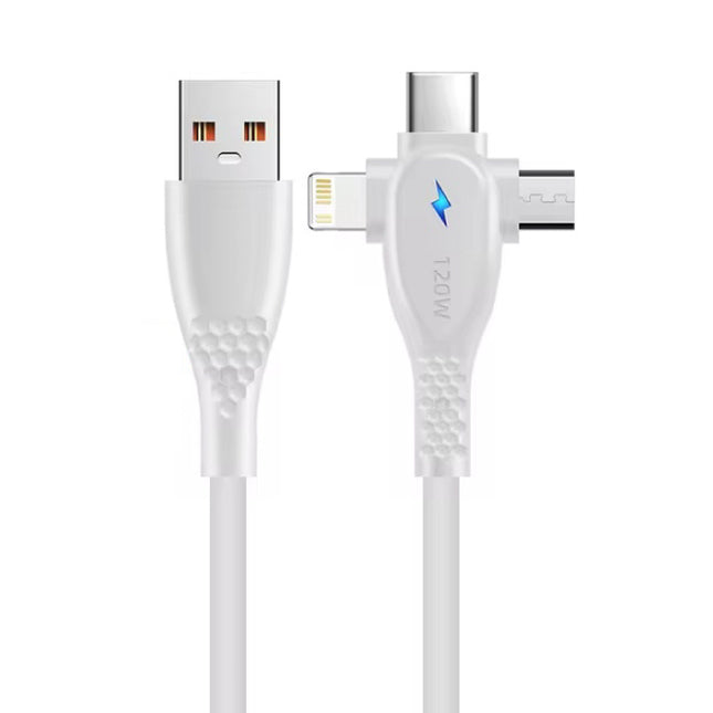 3 in 1 USB Oplaadkabel - iPhone Lightning / USB-C / Micro-USB - 1.5 Meter Oplader Data Kabel - Wit