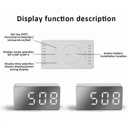 Spiegel Alarm Klok - LED Snooze Wekker Nachtlampje - Wit